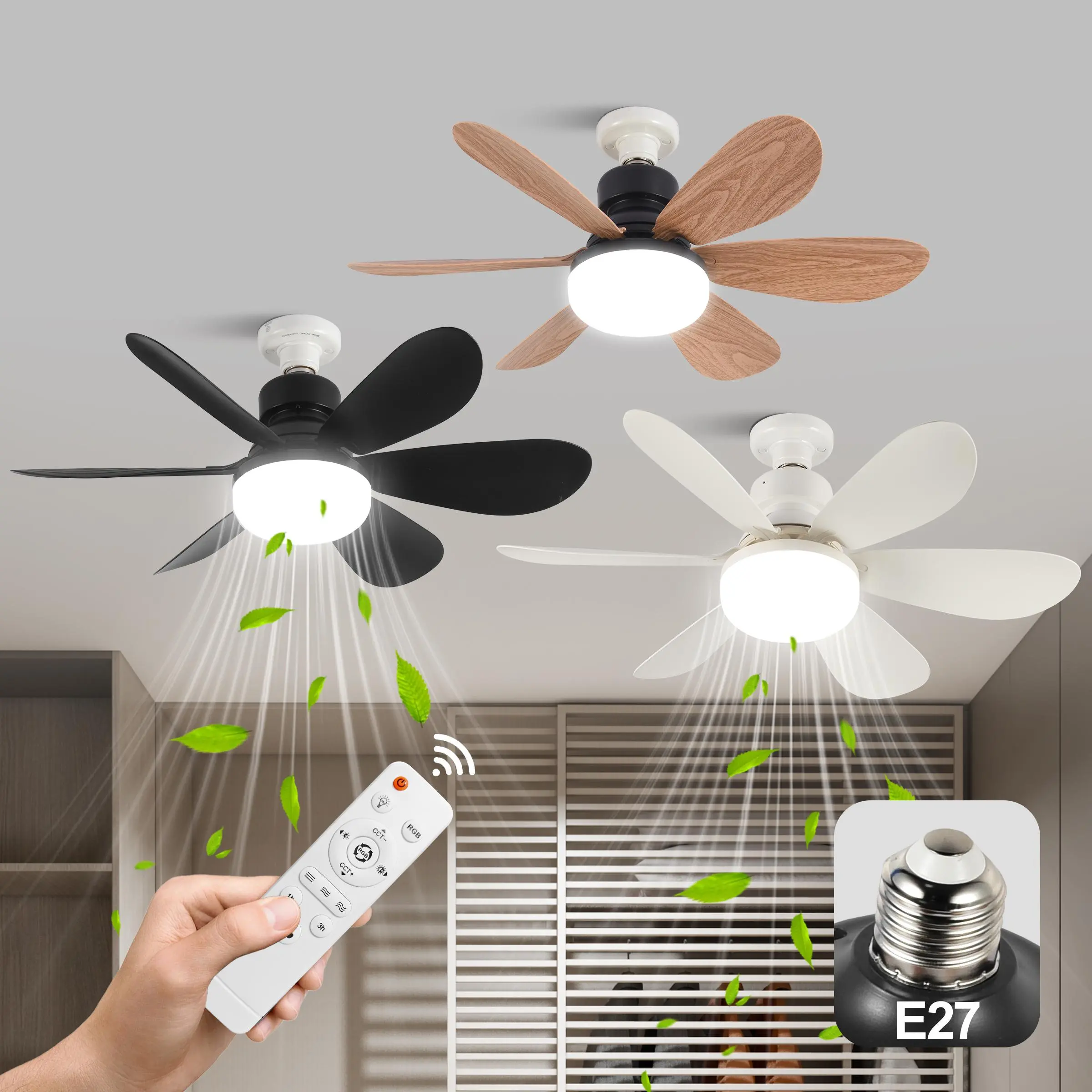 E27 Ceiling Fan Light with Remote Control, 3 Speed Adjustable Ceiling Fan Light, LED Light Bulb, Home Ceiling Lighting, Indoor Lighting, Ceiling Lights for Kitchen, Bedroom, Small Room, Closet, Led Lighted