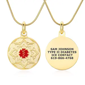 Custom Engraved Mandala Medical Alert ID Necklace