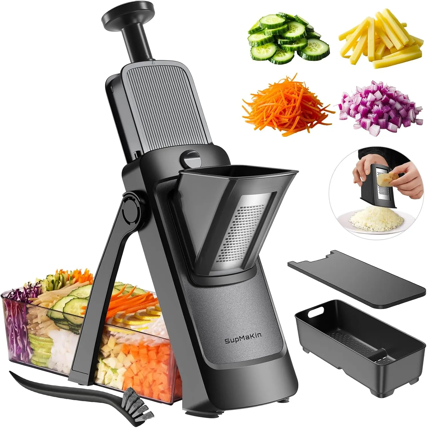 SUPMAKIN Stainless Steel Heavy-Duty Foldable Mandoline Slicer - Adjustable Thickness Kitchen Utensils, Modern Potato Cutter, Vegetable Shredder, Cheese Slicer, Salad Prep Tool with Basket, 40+ Cuts 2026 Kitchen Gift