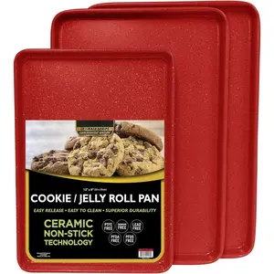 3 count  Commercial Weight Cookie Sheet Set, Two 15 x 10-Inch Pans,  13 x 9-Inch-Inch Pan (Red Granite)