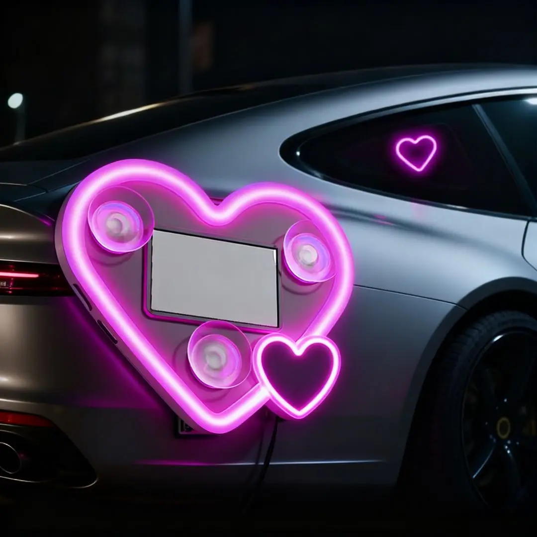 Upgraded Double Heart Solar Powered Wireless LED Triangle Heart Shape C-Pillar Neon Light for Car Interior Decor Eco-Friendly Modern eco-friendly modern stylish look, Led Car Lights, Car Accessories