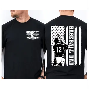 100% Cotton Men's Custom Number Baseball Dad Flag Graphic T-Shirt, Baseball Dad Club Tee, Gameday Cheer&Support Baseball Player Papa Shirt