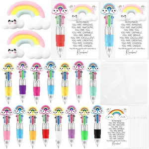 15 Sets Rainbow Motivational Support 4-in-1 Multicolor Ballpoint Pen Squeeze Mini  Balls  Bulk with Inspirational Cards for Halloween Christmas Party Favor Student Teacher Class