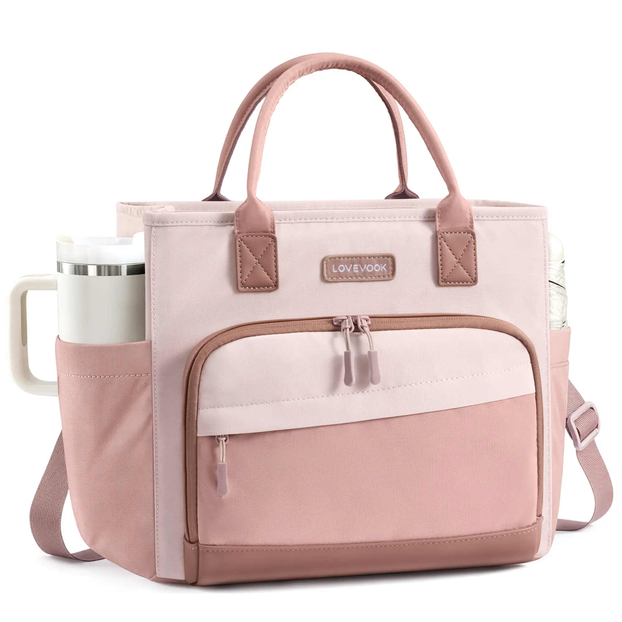 LOVEVOOK Lunch Box for Women, Wide Opening Lunch Bag with Large Cup Holder, Large Capacity Adult Lunch Box for Work, Office & Picnic