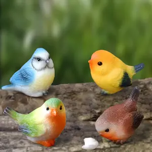 4pcs Resin Bird Decorative Ornaments, Moss Pot Plant Scene Miniatures, Succulent Cartoon Garden Decoration, Realistic Sparrow Figurines, Resin Material, Moss Pot Integration, Cartoon Appeal