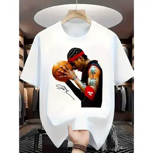 Vintage Allen Iverson "The Answer" Signature Praying Pose Print T-Shirt, Men's Round Neck Shortsleeve Relaxed Fit Basketball Legend Fan Merch, 100% Cotton Fabric Casual Unisex S-5XL
