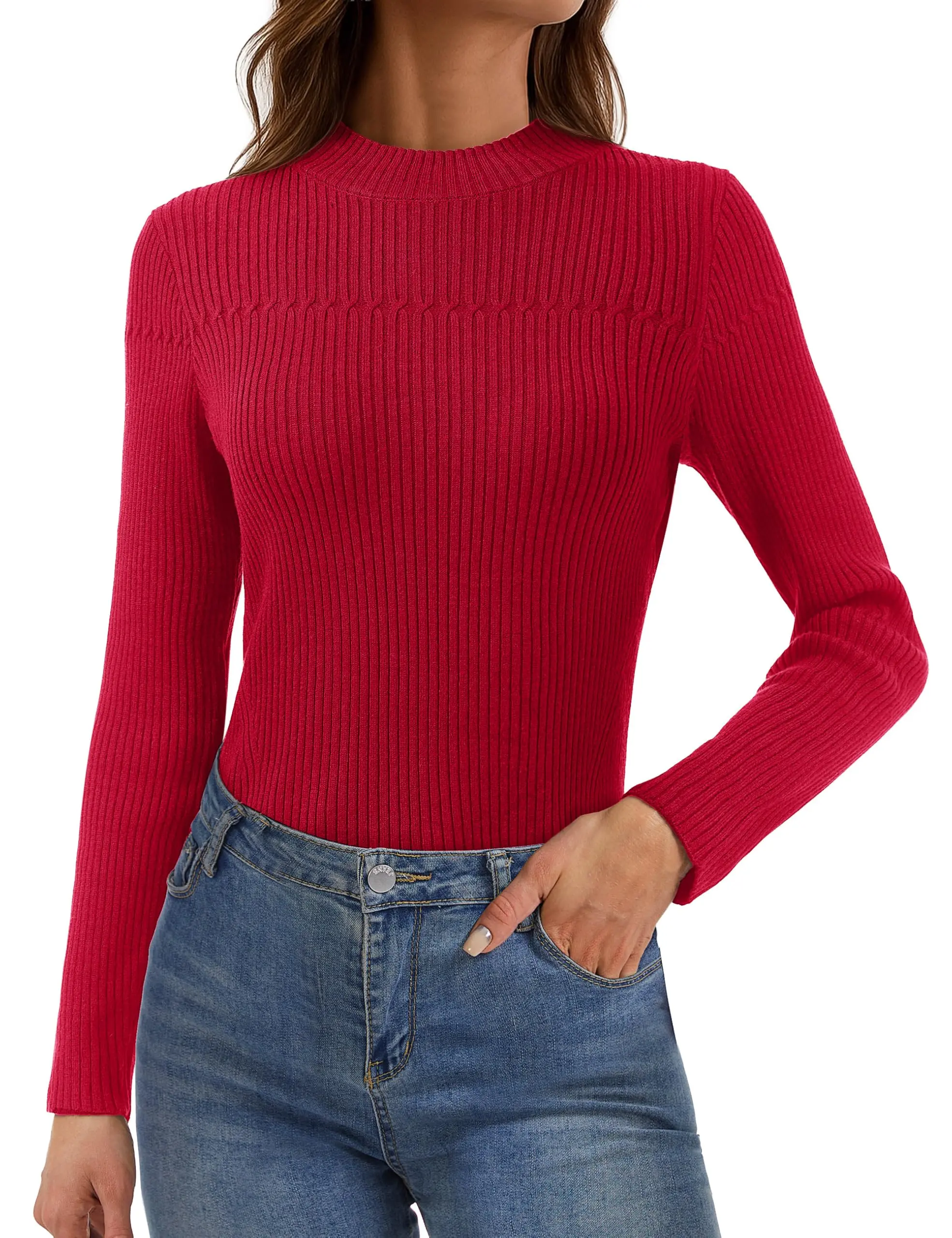 Cotrasen Womens Sweaters Mock Neck Ribbed Slim Pullover Warm Fall Winter | Fall Winter Sweaters for Women,Long Sleeve,Warm,Wool,Cotton,Casual Sweater,Office Sweater,Work Sweater,Winter Fall Outfits