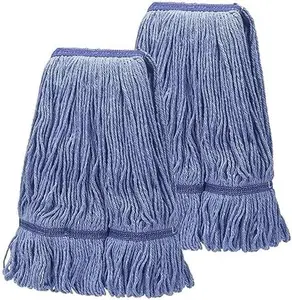 2 Pack Mop Head Replacements,General Cleaning Mop Heavy Duty Commercial and Industrial Replacement Mop Head, Wet Industrial Blue Cotton Looped End String Head Refills Head (Blue)