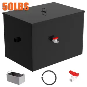50 LB Commercial Grease Trap, Grease Interceptor with 20.32 GPM Flow Rate,28x19x20in,1.8mm Triple-Layer Carbon Steel Waste Water Oil-water Separator for Restaurant & Home