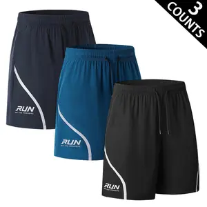 Men's Athletic Mid-Length Shorts - Adjustable, Color-Mixed, Dry-Fit, Lightweight, Loose, Elastic Waist with Black Drawstring, Straight Leg, Minimal Multi-Style, Side Curved Contrast Line, Running Letter Print, Quick-Dry, for Daily Sports & Casual Wear, Ad