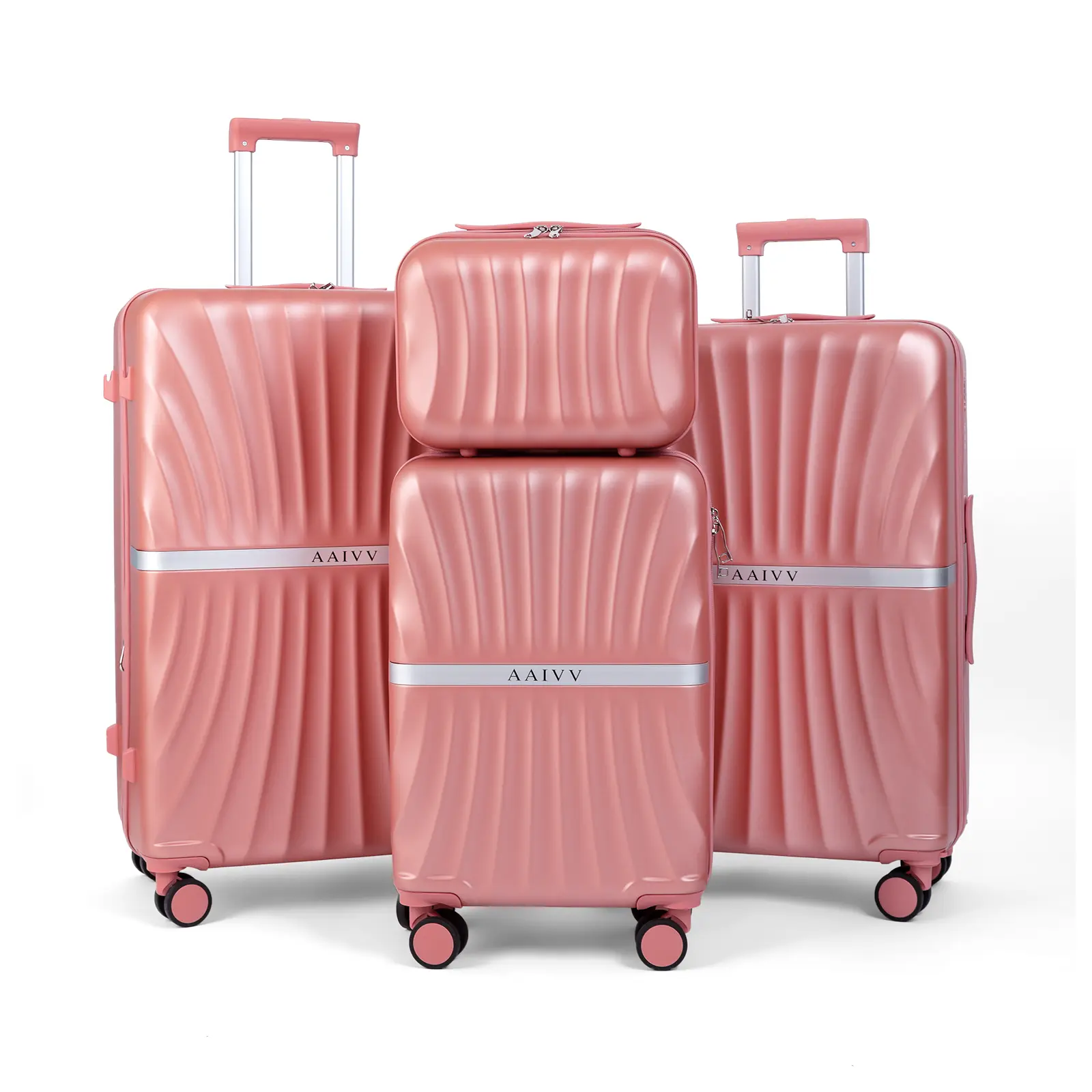 AAIVV 4 Piece Luggage Set, Expandable ABS Hardshell Suitcase with TSA Lock, USB Port & Cup Holder, Airline-Approved Carry-On, Double Spinner Wheels (13/20/26/28in) for Family Travel and Back to School