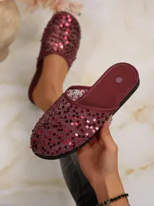 Women's Mesh Sequin Slip-On Sandals, Casual All-Season Footwear, Soft Sole Design, Perfect for Daily Wear & Vacation Style