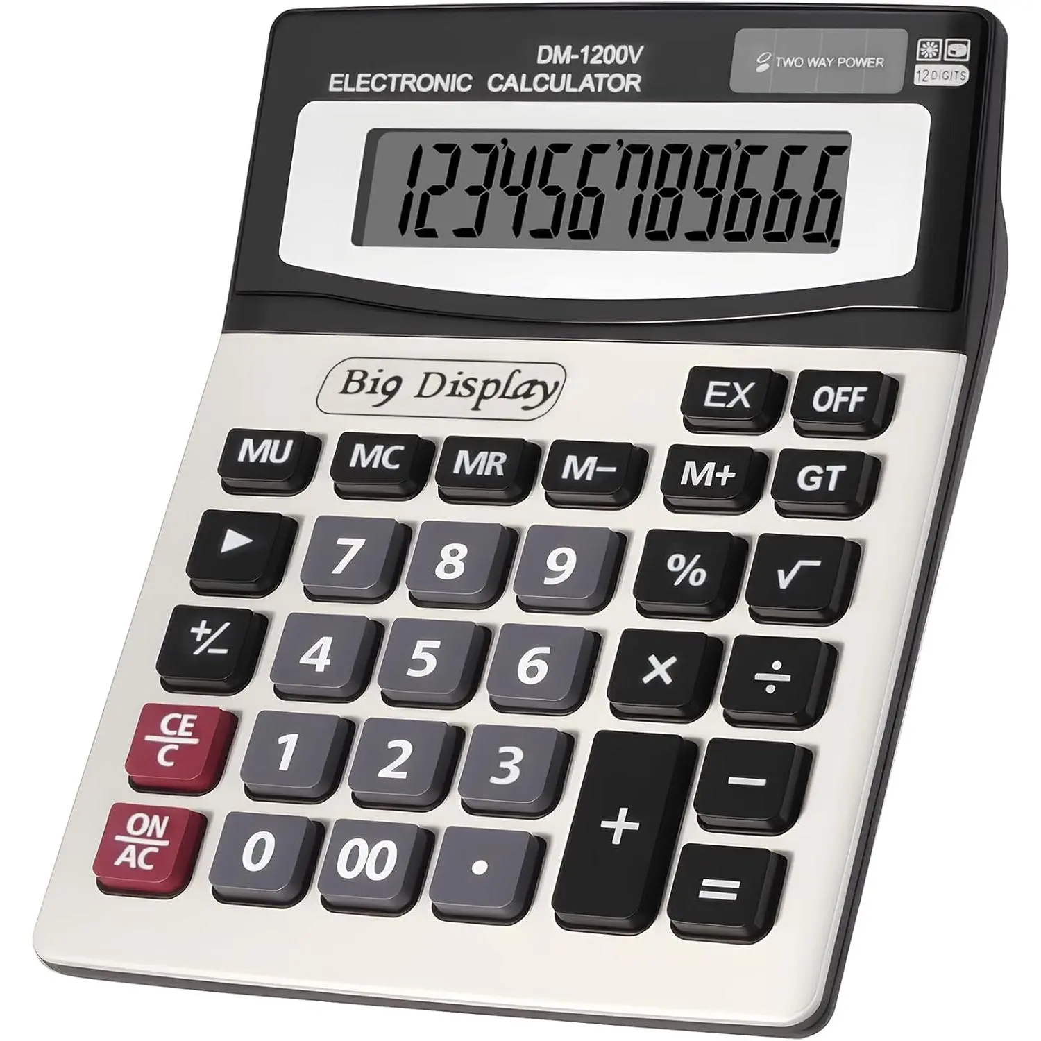 Desk Calculator,  4in LCD Display, 12 Digits, Solar &  Dual Power, Calculators Desktop With Big Buttons, Auto Shut-off, Calculator for Office School  Business Basic Black