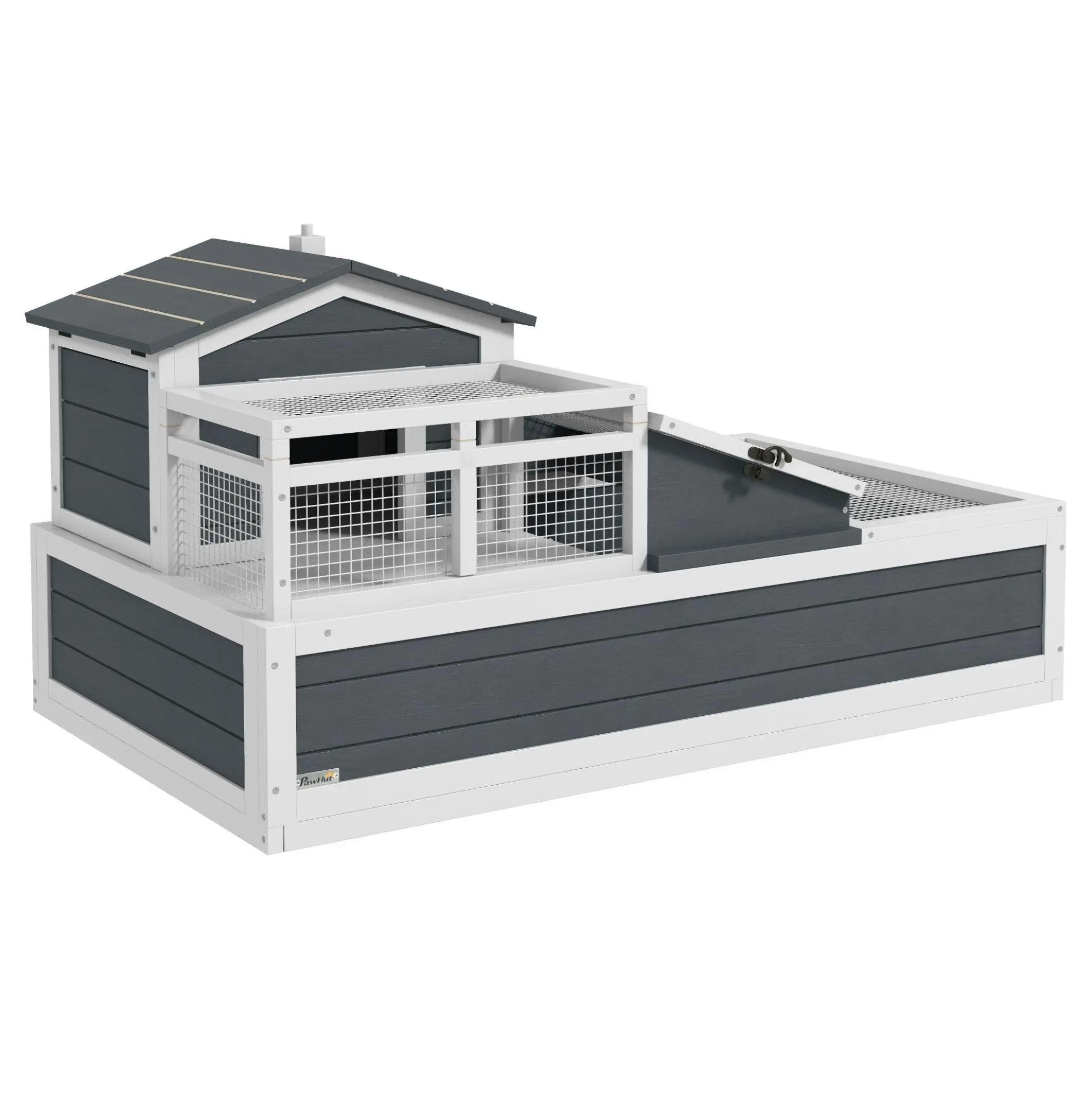 Tortoise Habitat 3-Room Wooden Turtle Enclosure w/ Balcony, 44"x25.5"x23", Indoor Outdoor Reptile Shelter, Gray