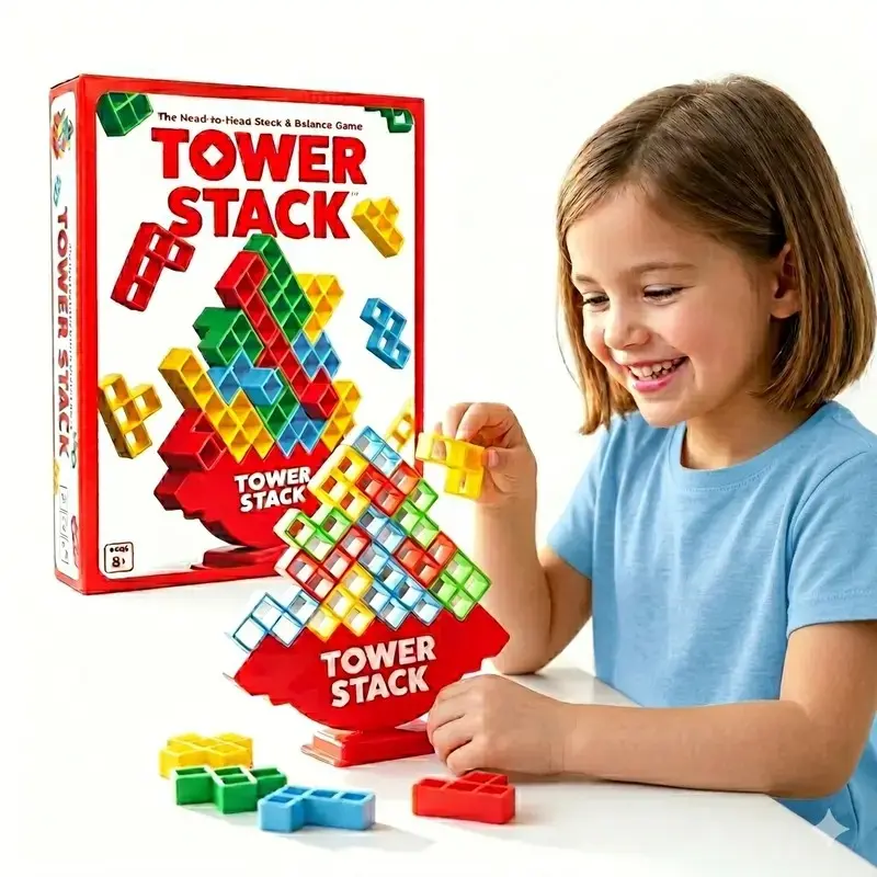 What Do You Meme? Tower Stack - Head to Head Stacking Challenge, Balancing Games,Great Building Toys Kids Games, Includes 44 Cards, 32/48 Blocks, 1 Tower Body, 1 Tower Stand, And Instruction