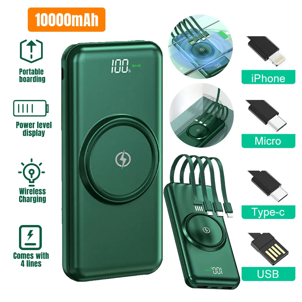 Portable Charger Power Bank 6 Outputs & 3 Inputs USB-C Fast Charging Battery Pack with Built-in Cables and Ports Compatible with Most of Cellphones and Devices, for Travel Camping