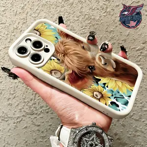 Western Highland Cow Sunflower Leopard Print Bull Case for iPhone 17 16 15 14 Pro Max 13 12 11 XR XS Plus Air Slim Shockproof TPU Cover phone case promax