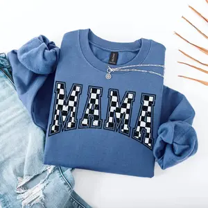 Checkered Mama Sweatshirt & Tshirt, Cute Retro Mom Crewneck, New Mom Gift, Pregnancy Announcement, Mothers Day Gift, Trendy Vintage Mom Sweater - TrendWear USA