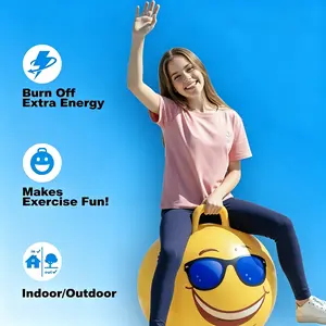 Hopper Ball for Adults Hippity Hop Jumping Ball Fun Outdoor Game Toy for Parties and Family Activities Bright Yellow Emoji Design