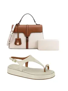 2PC Vizzano Women's Embellished Slingback Flatform Sandals and Hanbag - Crystal-Studded Strappy Flatforms with Adjustable Buckle - Lightweight & Cushioned Summer Shoes