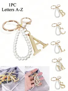 Elegant Letter Pearl Chain Keychain, A-Z Pendant, Fashion Alloy Keyring, Backpack Charm, Fashionable Alloy Keychain, Perfect Gift for Women