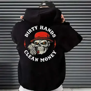 Dirty Hands Clean Money Hoodie, Blue Collar Hard Work Skull Graphic Hoodie, Streetwear Workwear Style