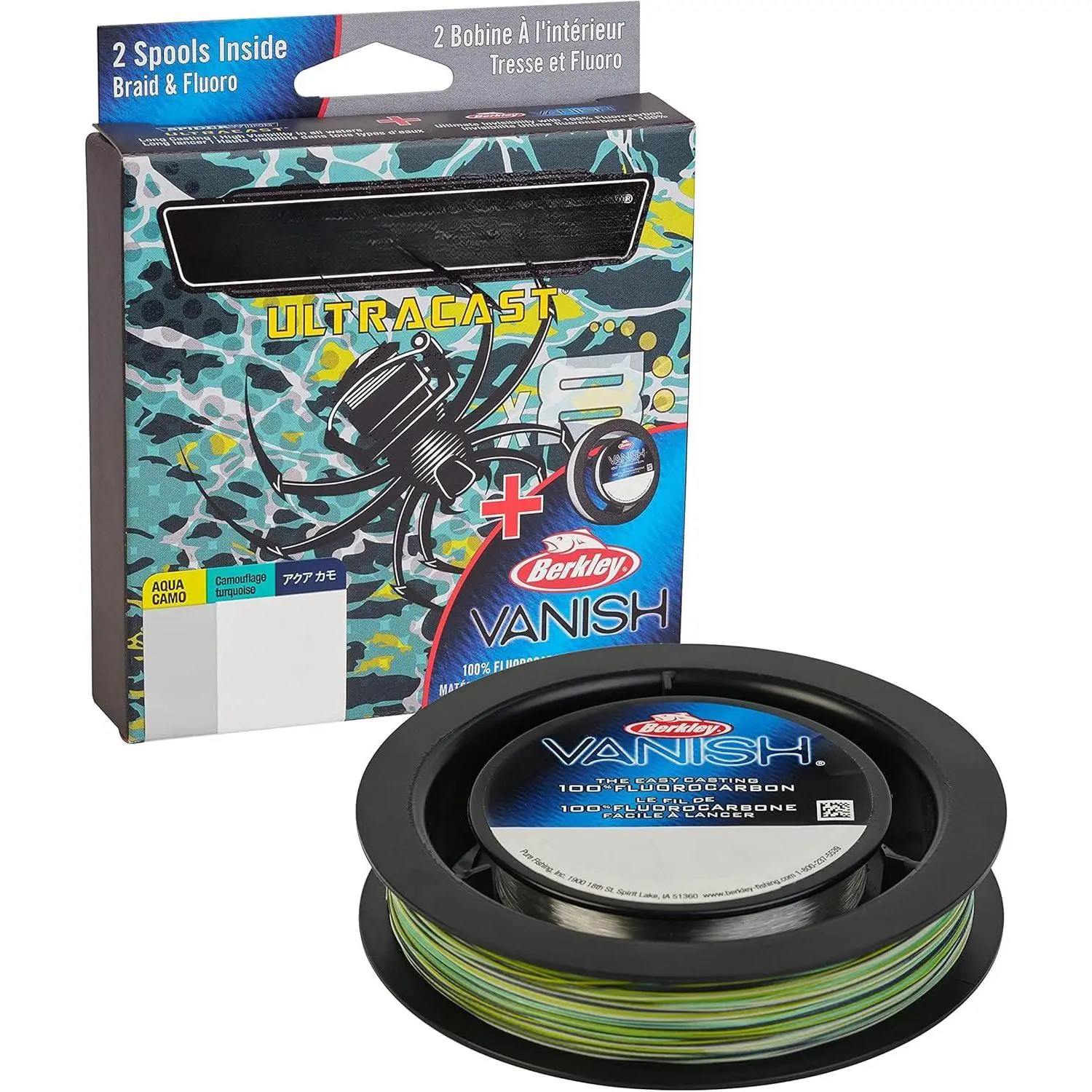 Ultracast Braid Vanish Fluorocarbon Dual Spool  20lb Aqua Camo with 40lb Clear Fluoro Leader