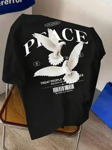 Men's Round Neck Short Sleeve T-Shirt with Pigeon Print, Casual Everyday Style for All Seasons, Fitted Comfortable Wear