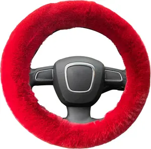 Fluffy Steering Wheel Cover for Women,  Fuzzy Winter Fashion   Soft Furry Steering Wheel Covers Warm Plush Non-Slip  Decoration Universal Fit   (Red)