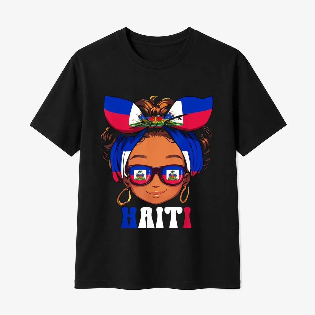 100% Cotton Men's Haitian Girl Messy Hair Haiti Pride Root Patriotic Kid T-Shirt Comfortable Top