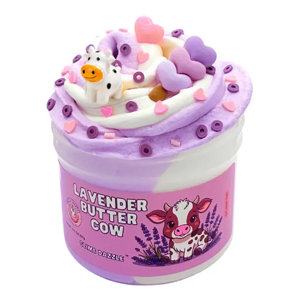 Lavender Butter Slime  8 FL OZ– Purple & White Butter Slime with Lavender Vanilla Scent, Cow & Heart Charms – Beginner Friendly Creamy Texture