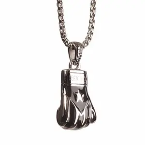 Papiichulo Puerto Rican Boxing Glove Necklace (Black&Silver) Small