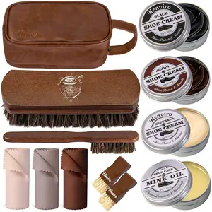 Leather Shoe Shine Kit - 12 count Shoe Polish Kit, Leather Boot Care, Shoe Care Kit As Birthday