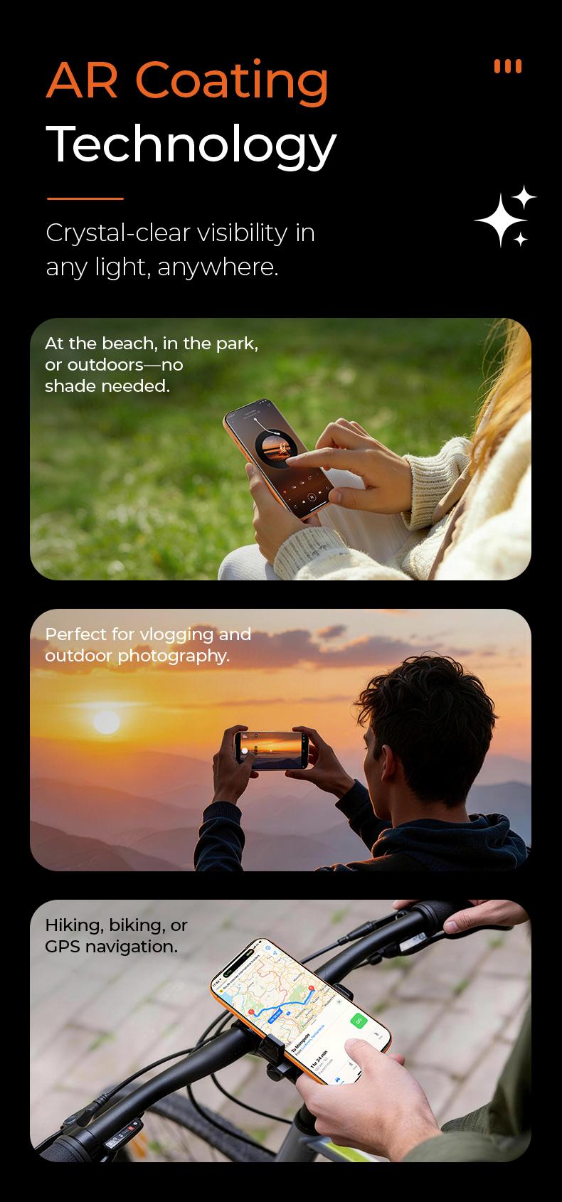 MAGIC JOHN AR Anti-Glare HD Screen Protector for Phone, Outdoor Sunlight Clear Viewing | Ultra-Thin Black Border Full Coverage | 3D Curved Edge Smooth Touch | Earpiece Dust Protection | Scratch & Impact | AR Clarity / 28° Privacy Options