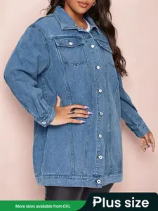 Plus Size Women's Casual Button Versatile Denim Jacket Coat, Stylish Ladies Outerwear for All Seasons, Comfortable Fit for Everyday Wear