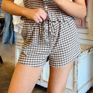 Janie Gingham Tie Waist Shorts Brown
