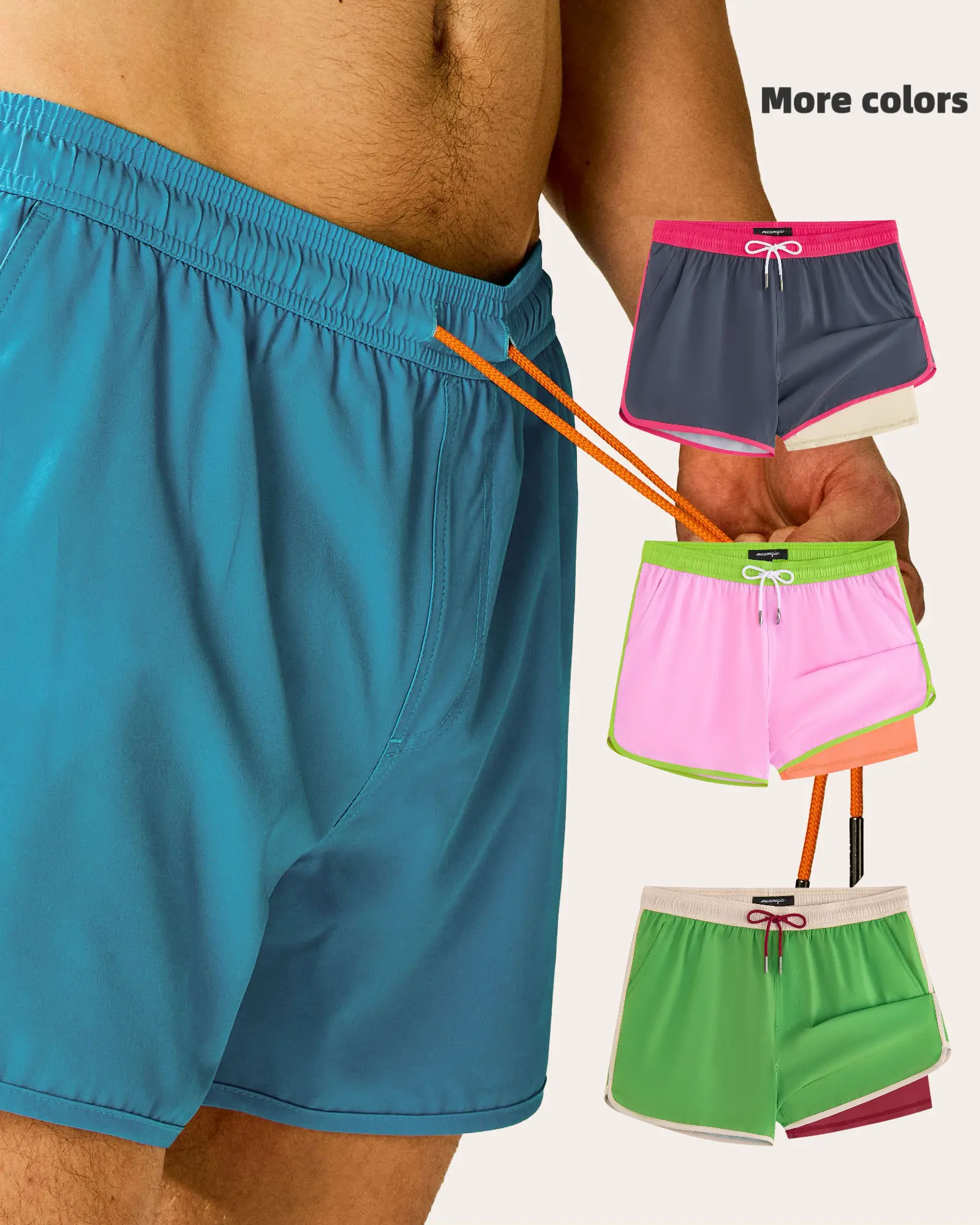 【Flash Sale】Maamgic 4.5" 70s Retro Solid Color Swim Shorts 2-in-1 Stretch, Wrinkle-Resistant Polyester, Adjustable Drawstring, 2 Side+ 1 Back Pocket, Quick-Dry & Drain Mesh Liner, Comfort. Great for Beach, Pool, Summer Casual. Summervibes.
