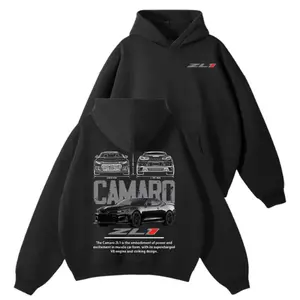 Camaro ZL1 Hoodie - 2Sides Muscle Car Sweatshirt for Men & Women, Black Supercharged V8 Apparel, Modern Streetwear, Car Lover Gift, Racing Pullover