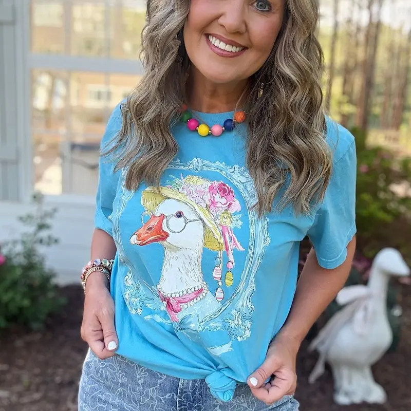 Hello Goosey Gals. Blue comfort color tee with such a fun goose vintage vibe!