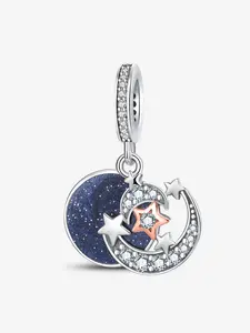 New Original Designed Silver Color Plated Charm Popular Exquisite Blue Star Moon Collection Beads Charm Pendant Ball Suitable for Bracelets Making Kits DIY Women and Men 's Jewelry Anniversary Graduation Gift Ladies Daily Wear Decoration