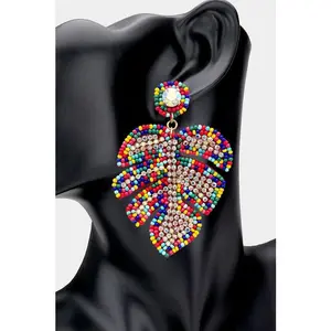 Leaf Beaded Rhinestone Earrings