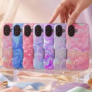 Liquid Colors 2D Printed Glossy Tough Phone Case 11 to 17 series S23 to S25 - Abstract Marble Swirl Protect Phone Case - Pastel Psychedelic Aesthetic Gift for Cases For 11 12 12Pro 12 Promax 13 14 15 16 17Pro