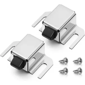 2 Pack Shower Door Latch Replacement, Stainless Steel Single Shower Door Catch with Rust Proof Tip, Adjustable Spring Lock with 4 Screws, Push to Close Soft Closer for Bathroom