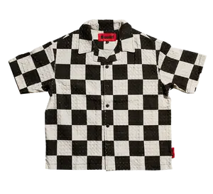 Waffle Knit Checkerboard Button-Up Shirt