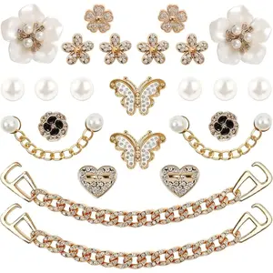 Bling Rhinestone Shoe Charms (24 Pcs Style 1, 18/20/22/24 Pcs Options) - Flower & Pearl Decorations, DIY Sports Shoe Accessories for Sandals, Slipper Straps, Ideal for Birthday Parties, Rhinestone Shoes Charms