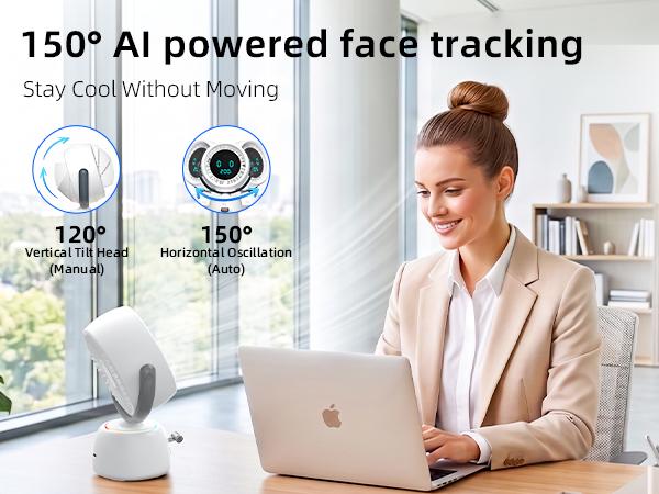 [Breeze Follows You] Smart Head Tracking Fan, 150° Auto-Follow Bathroom Sink Vanity Fan, 200 Speeds Rechargeable Quiet Makeup Mirror Fan with Digital Display & Ambient Light for Kitchen, WFH Office, Bedroom SummerWins