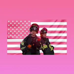 Evan Buckley & Eddie Diaz Pink American Flag, Firefighter Duo Aesthetic Pink American Flag, Hot Guy Wall Tapestry, Trendy Frat & Dorm Room Decor Gift