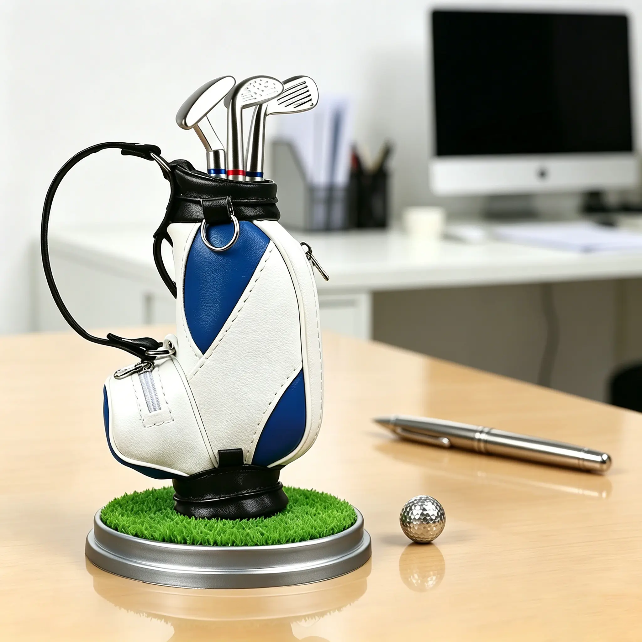 Golf Pen Holder with 3-Pen Set, Creative Design for Office Desk Decoration, Ideal Holiday Gift for Office Workers, Pen Holder Display, Pen Stand