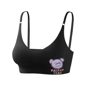 Seamless Teddy Bear Print Bralette Soft Wireless Comfort Women's Everyday Wear