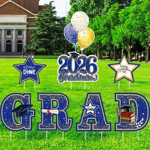 Graduation Yard Sign Decorations 2026, 8 count Class of 2026 graduation decorations, Large Congrats Grad Yard Signs with stakes,  Graduation Party Supplies (Blue and )